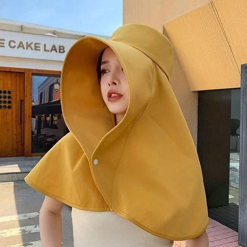 Summer Hats for Women Outdoor UV Anti Neck Protection Sun Visors for Lady Fishing Hiking Wide Brim Shawl Sunscreen Ponytail Cap