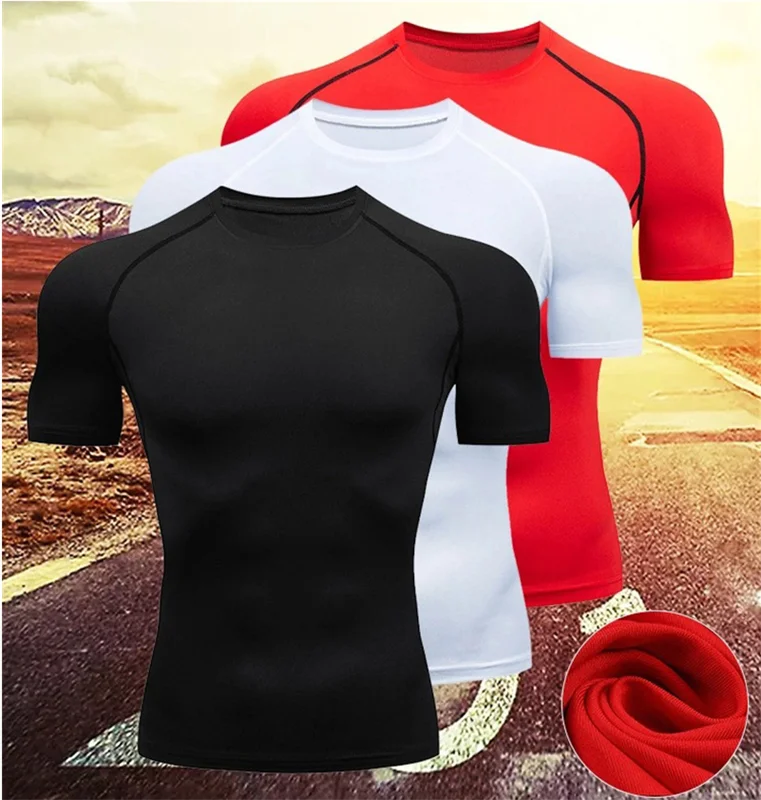 Summer Short Sleeve Men Compression Tee Shirt Bat Print Sport Quick Dry Gym Tshirt Fitness Workout Undershirt Elasticity Top Tee
