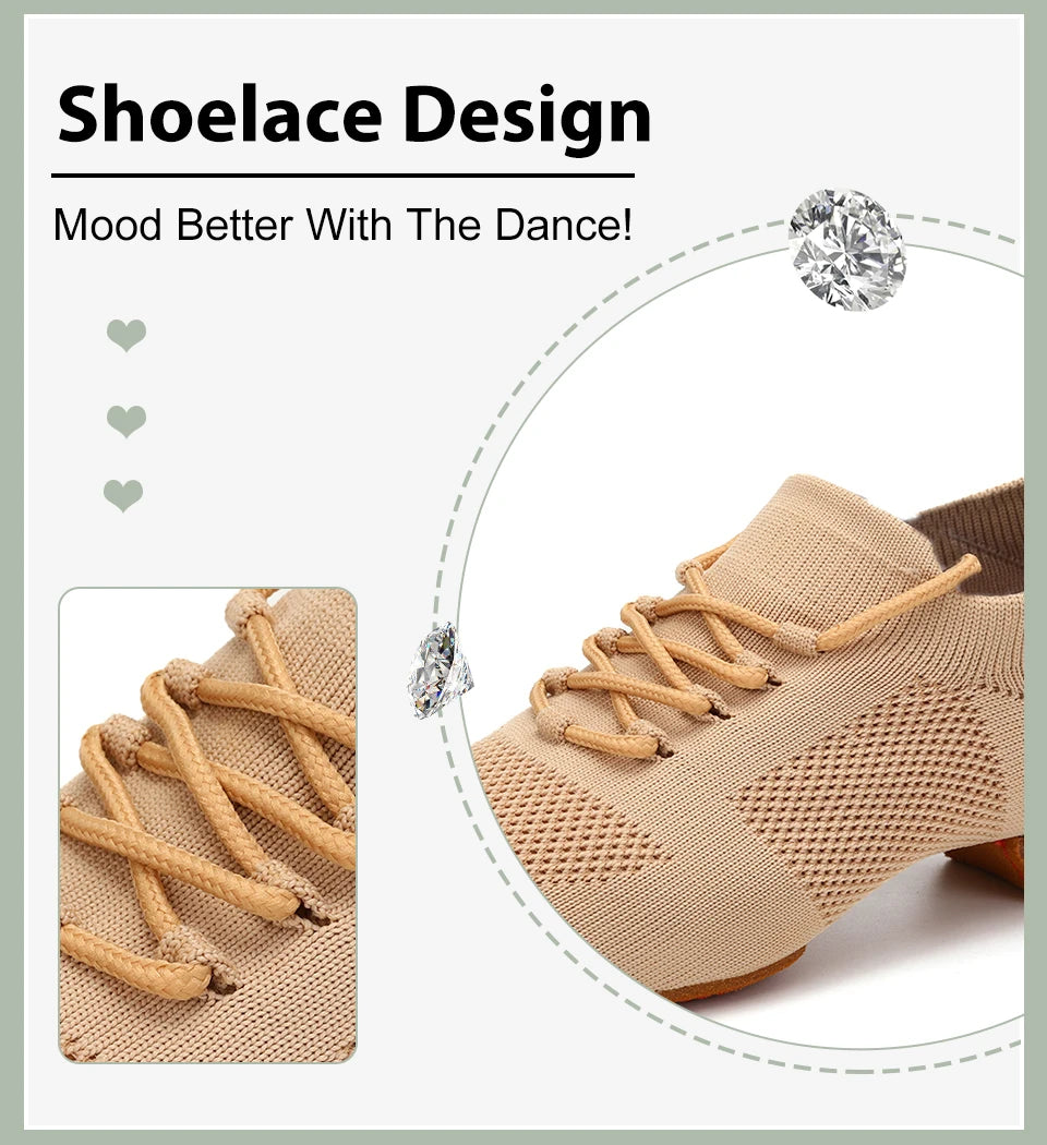 Women Dance Shoes Knitted Teacher Shoes Soft sole Low Heel Latin Training Shoes Ballet Dance Shoes Jazz Ballroom Sneakers Girls