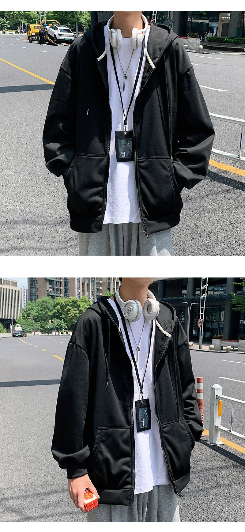 Men's  Trendy Hoodie Cardigan Autumn Hooded Sweatshirt Solid Color Classic Jacket Long Sleeve Zipper Coat Casual Men Clothing