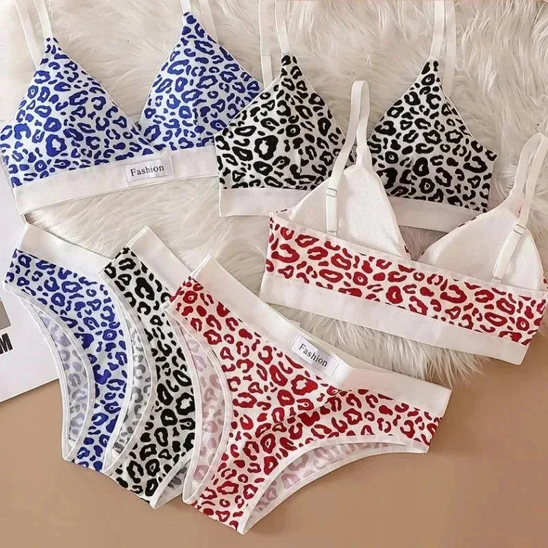1/2/3/4Set Women Seamless Bra Set Low Waist Panties Leopard Bralette Sexy Vneck Sport Brassiere Female Cotton Underwear Set