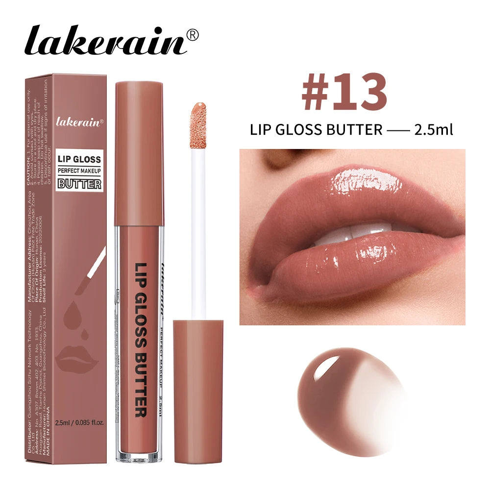 Lakerain Lip Gloss Butter  Long Lasting Non-stick  Beauty Waterproof Lip Stain Makeup Plumping Hydrating Lip Gloss Cosmetics