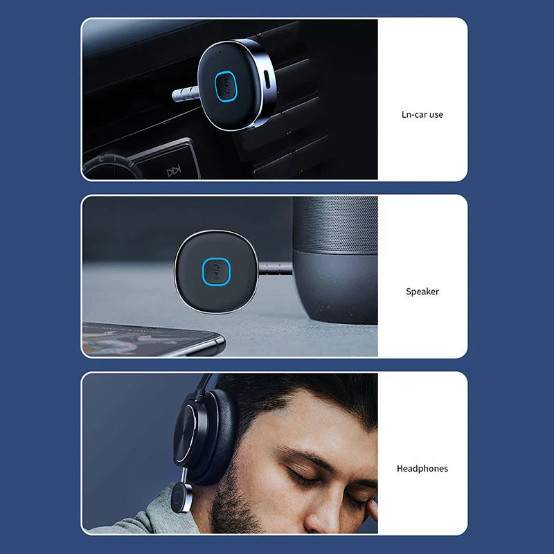 Car Bluetooth-compatible Receiver Dongle BT5.0 3.5MM USB Stereo Audio Wireless Adapter with Handsfree Microphone DSP Voiceless