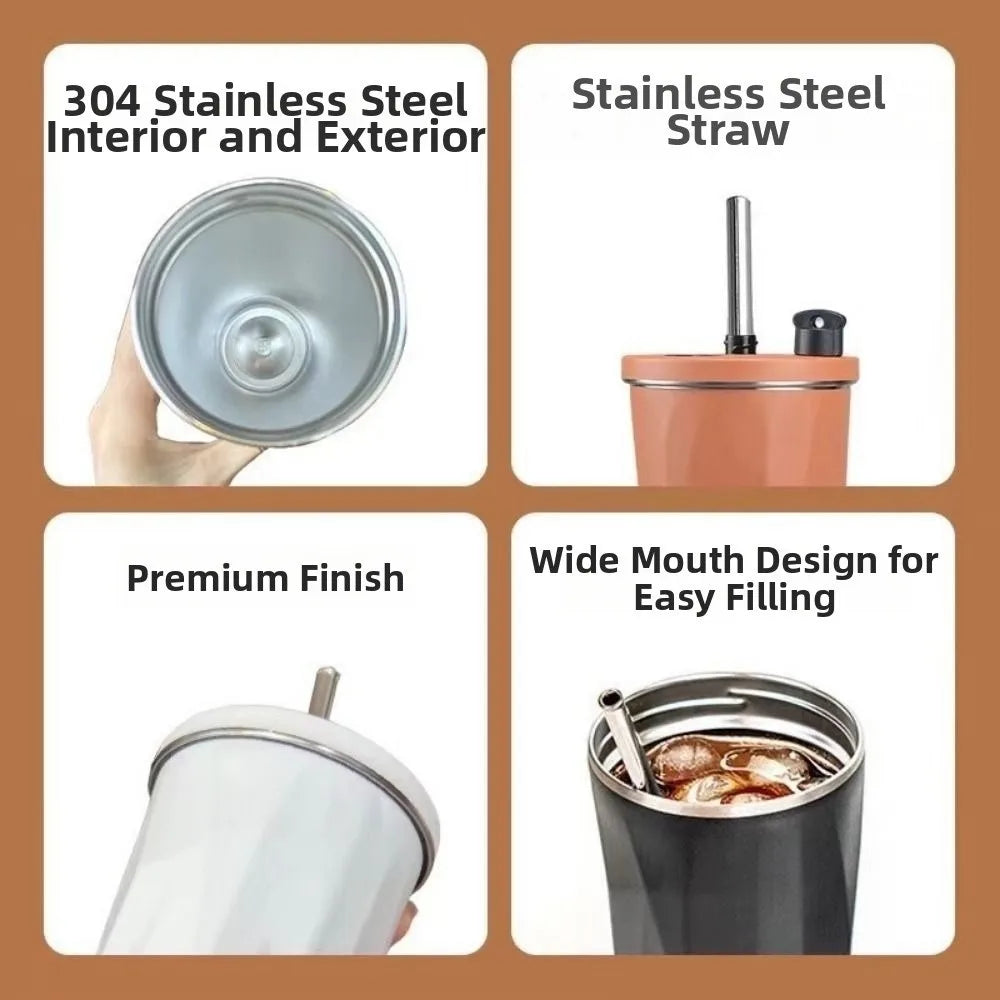 Creative Travel Insulated Tumbler Vacuum Insulated with Straw Stainless Steel Thermal Mug Leak Proof 600ML Fashion Thermos Cup