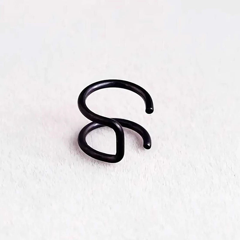 Punk Stainless Steel Black Non Pierced Lip Ring Hollow Double Layer Lip Cuff Faux Body Piercing Jewelry