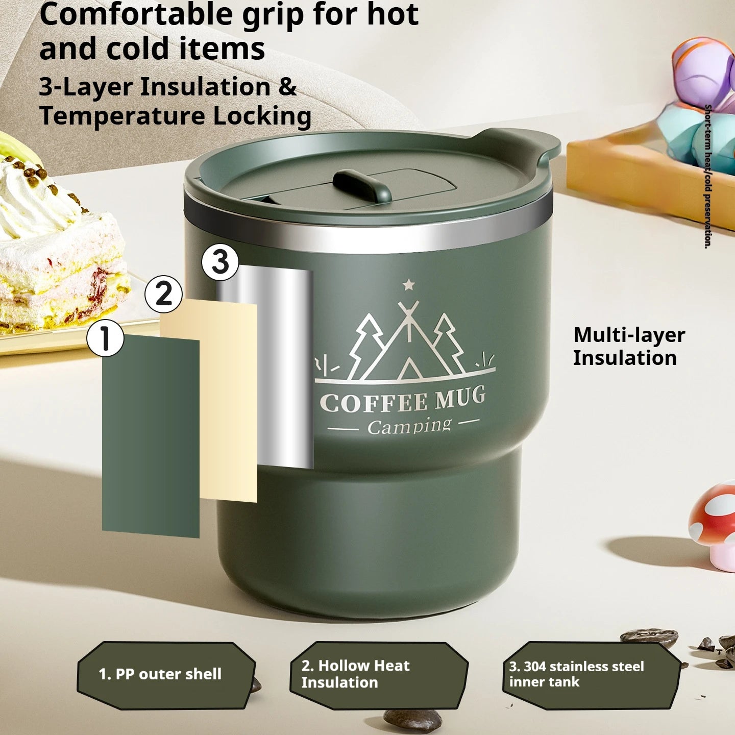 400ML Stainless Steel Thermal Cup Office Coffee Mug  Double Layer Insulated Water Cup Portable Keeps Cold and Heat Thermal Mug