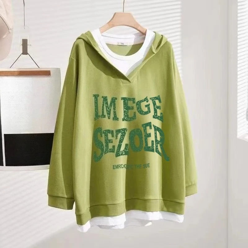 Hoodies Sweatshirt For Women Two Piece On Promotion Basic 2025 Trend Kpop Designer Novelty New In V Neck Woman Hooded Tops