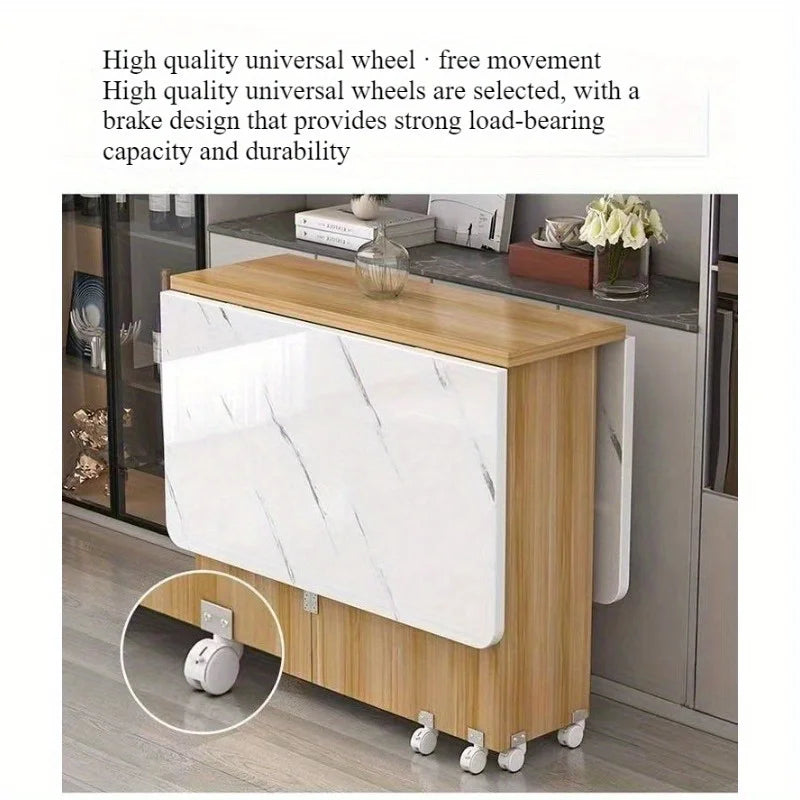 Folding dining table household small apartment movable pulley retractable rectangular simple multi-functional eating table