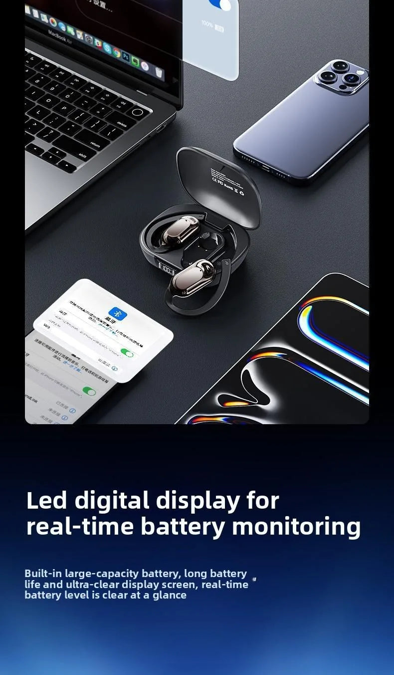 Bluetooth 5.3 Earphones True Wireless Headphones with Mic Button Control Noise Reduction Earhooks Waterproof Headset for Sports