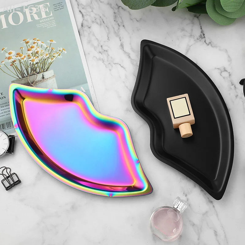 Lip Shaped Jewelry Tray Stainless Steel Metal Tray Female Jewelry Storage Tray Decorative  Home Cosmetics  xkdae
