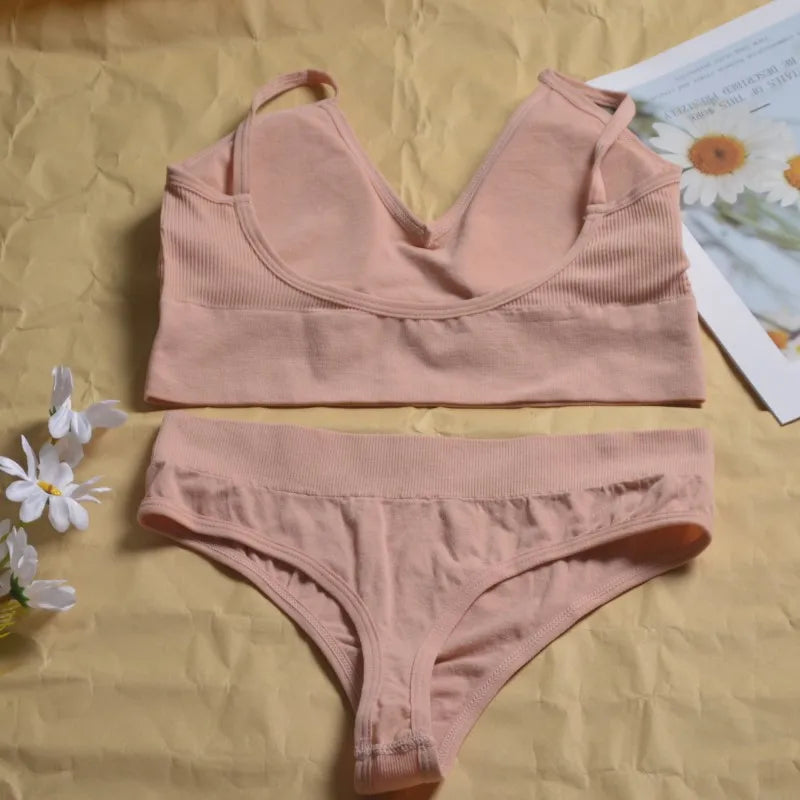 Women's Seamless  Underwear Set Bra And Thongs LingerieLow Waist Panties Pushup Bralette Sexy Female Woman Clothes Below