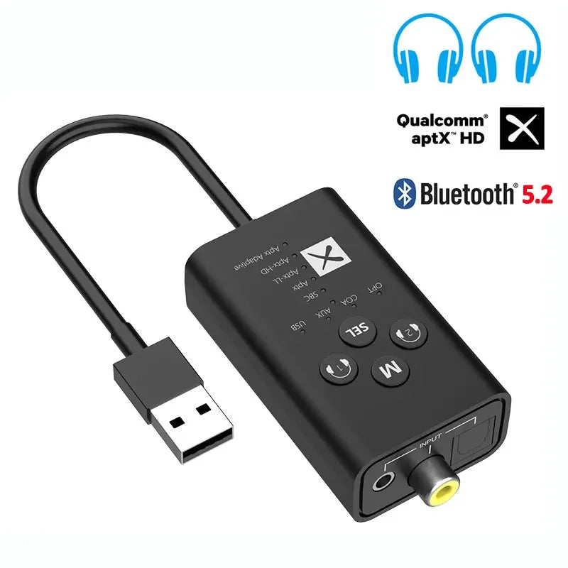 Bluetooth 5.2 Transmitter APTX HD LL Low Latency Adaptive USB Wireless Audio Adapter Optical Coaxical AUX For PS4 Notebook PC TV