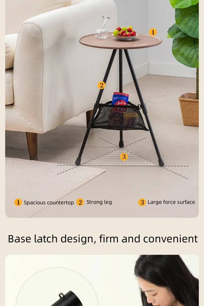 Telescopic Folding Round Table Outdoor Three-legged Dining Table Portable Aluminum Alloy Coffee Table Hike Picnic Liftable Table