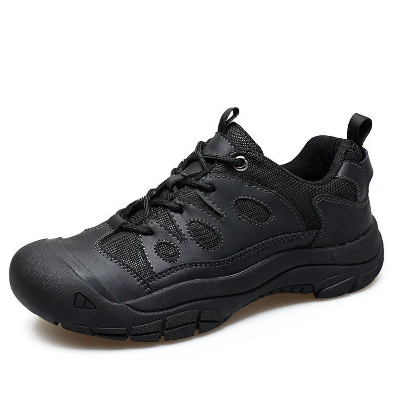 Men's New Outdoor Closed-Toe Casual Hiking and Mountaineering Shoes,Low-Top Style with Laces, Rubber Anti-Slip Sole, Solid Color