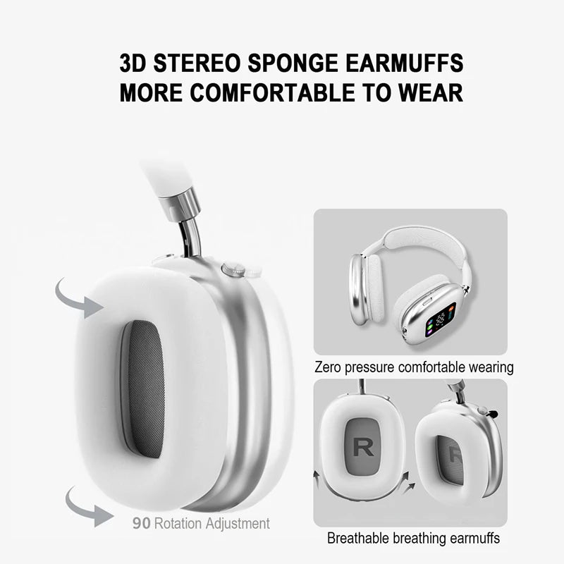 Wireless Bluetooth Headset with RGB Digital Display Screen Card Reader Headset Long Battery life High-fidelity Earphones