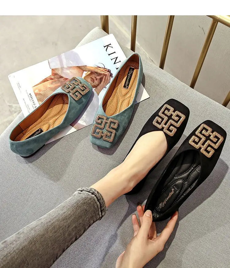 Shoes Women's Flat 2022 Autumn Fashion Square Toe  All-match Scoop Shoes Large Size Women's Shoes 41-43 Loafers  Zapatos Mujer