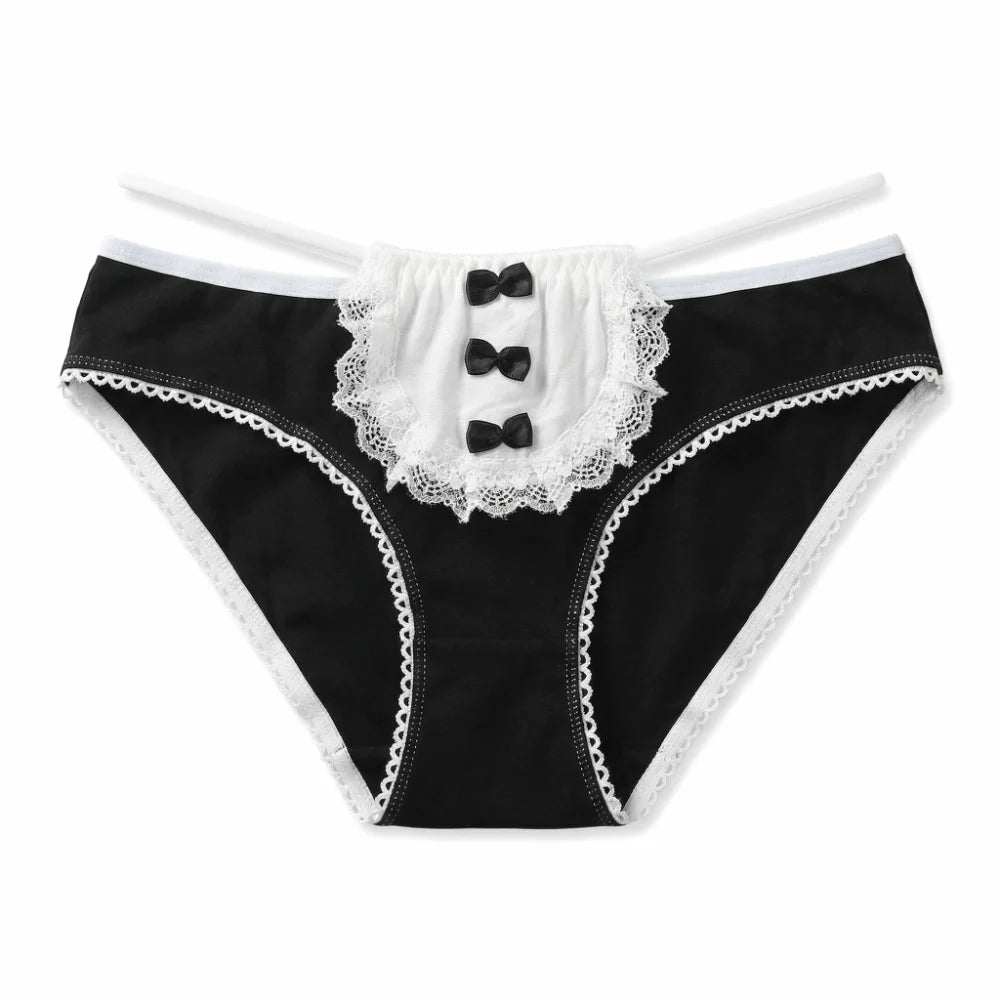 Lingerie Bow Lace Flower Panties Transparent Mid Waist French Style Briefs Seamless Hollow Women Underwear Girl