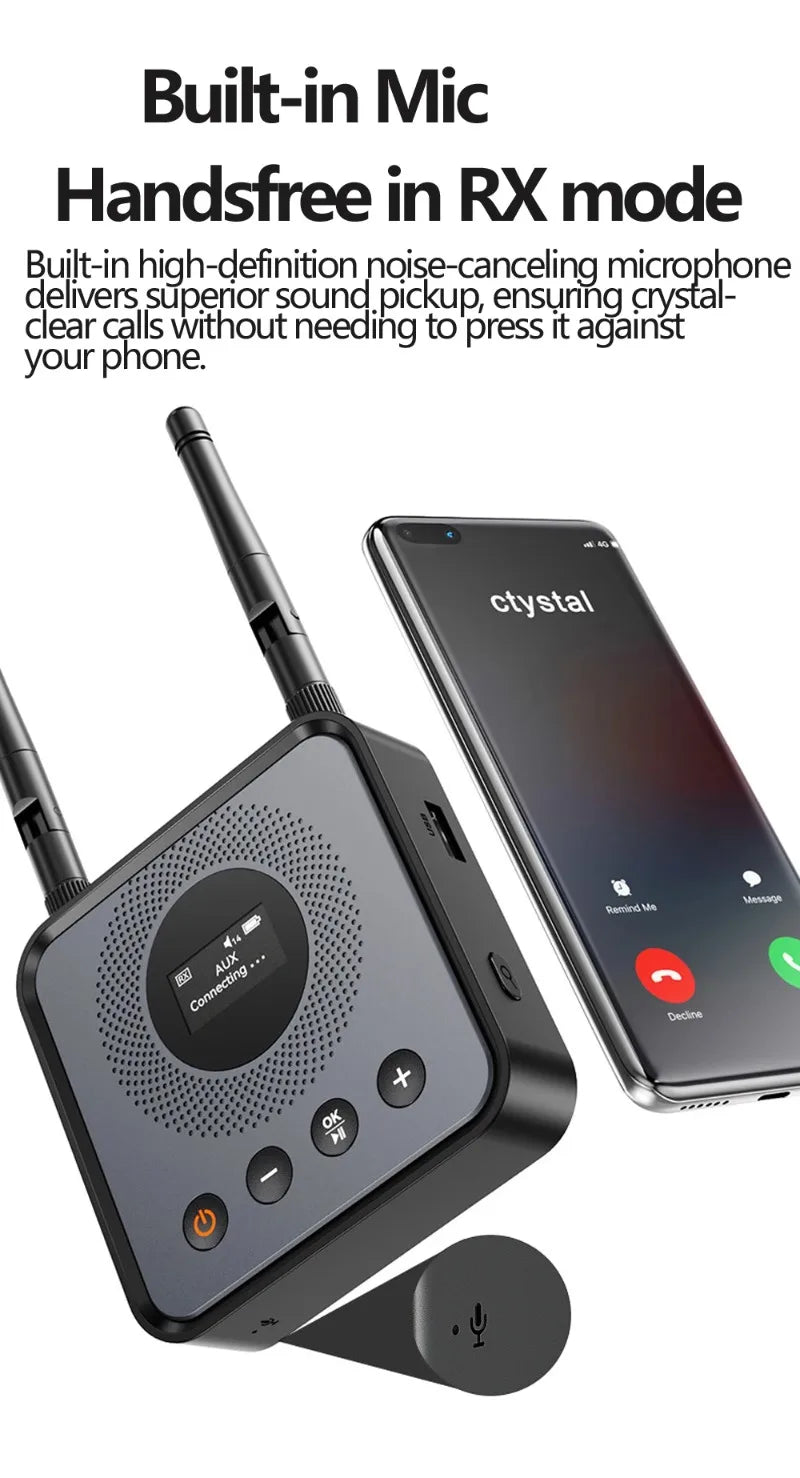 Bluetooth 6.0/5.2 Audio Receiver Transmitter with OLCD Digital Display USB Flash Drive & Wireless Music Playback Optical Output