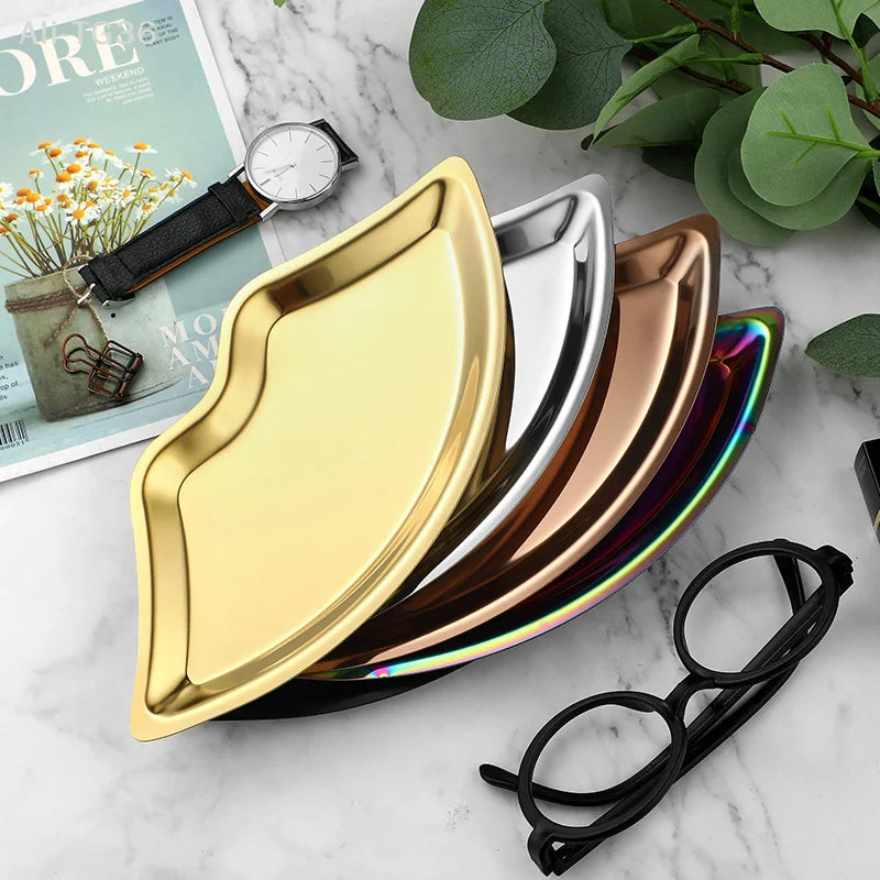 Lip Shaped Jewelry Tray Stainless Steel Metal Tray Female Jewelry Storage Tray Decorative  Home Cosmetics  xkdae