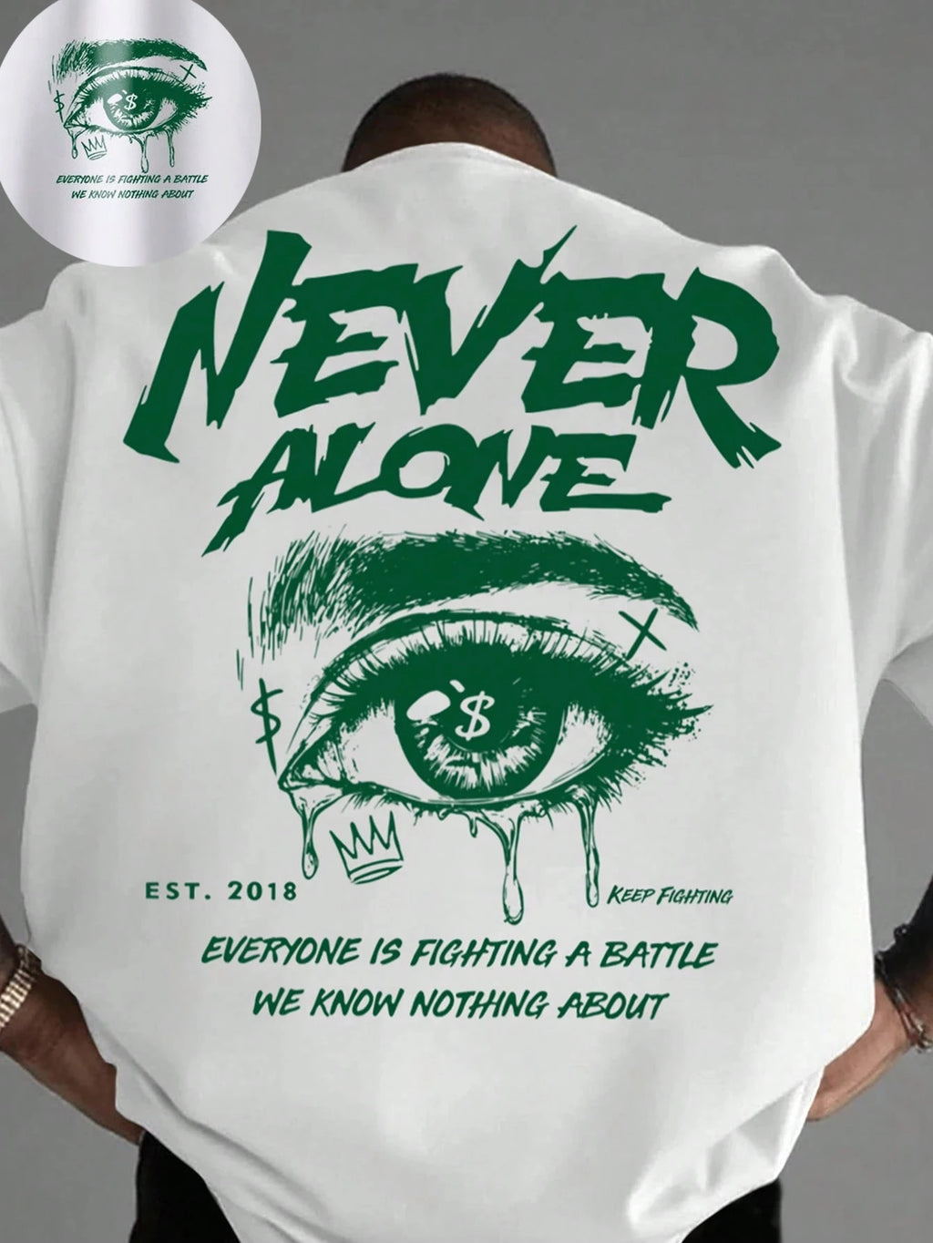 Summer Never Alone Eye Printing Cotton T-Shirts Mens Short Sleeve T Shirts Oversized O-Neck Soft Tops Casual Street Male Clothes