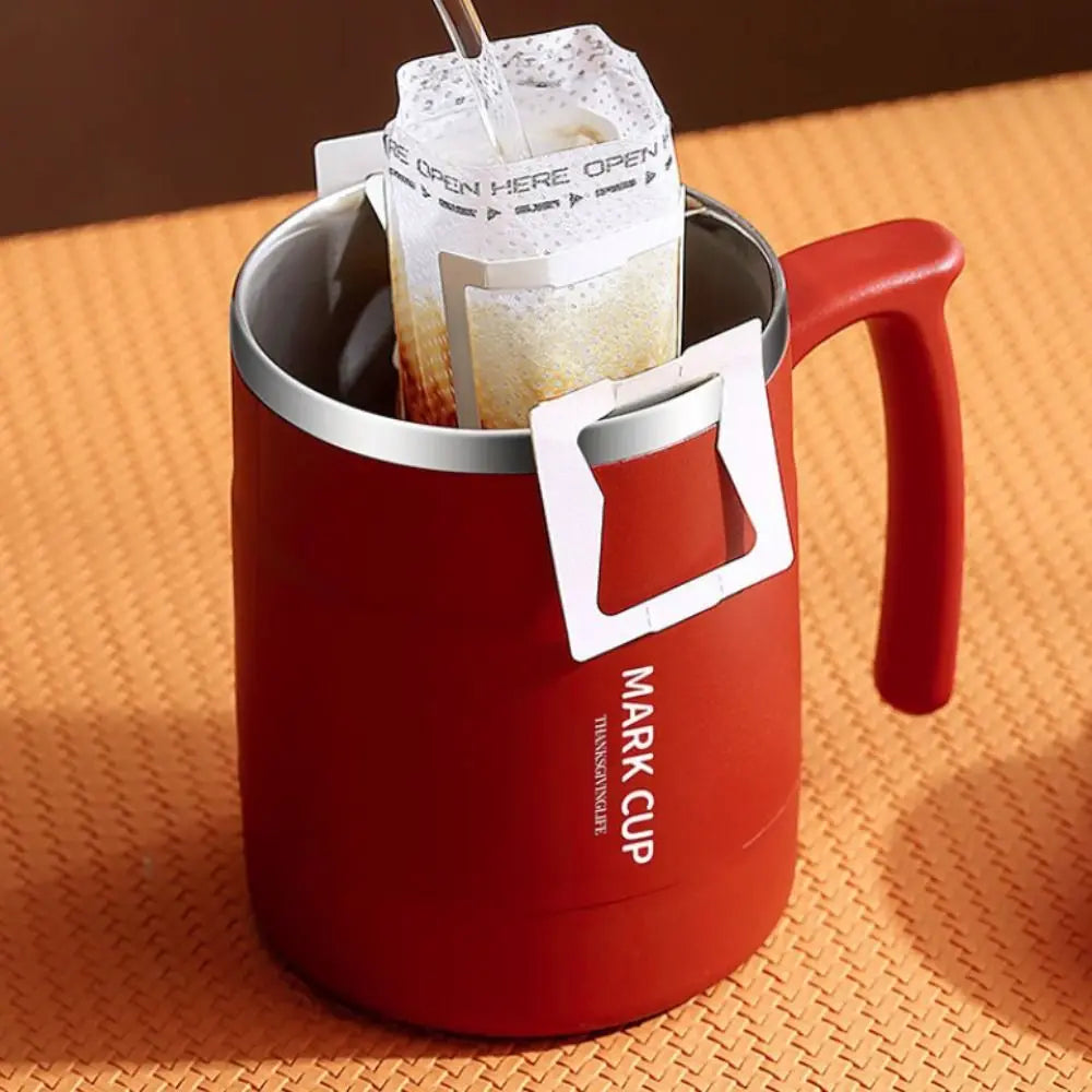 Double-layer Thermal Coffee Mug Anti-scalding Stainless Steel Thermal Cup with Stirring Spoon Large Capacity Insulated Water Cup