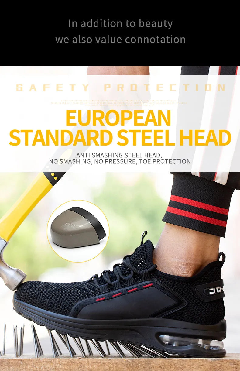 Safety Shoes Work Sneakers Steel Toe Men Women Anti Smash Puncture Proof Work Boots Indestructible Safety Shoes Light Breathable