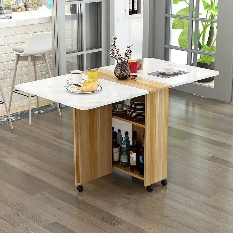 Folding Dining Table for Home Use, Small Apartment, Simple Multi-Functional Mobile Rectangular Dining Table