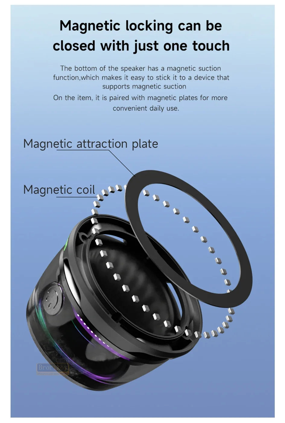 Wireless Bluetooth Speaker Gift Magnetic Bracket Portable High-sound Quality TWS interconnected LED Color Light Mini Speaker