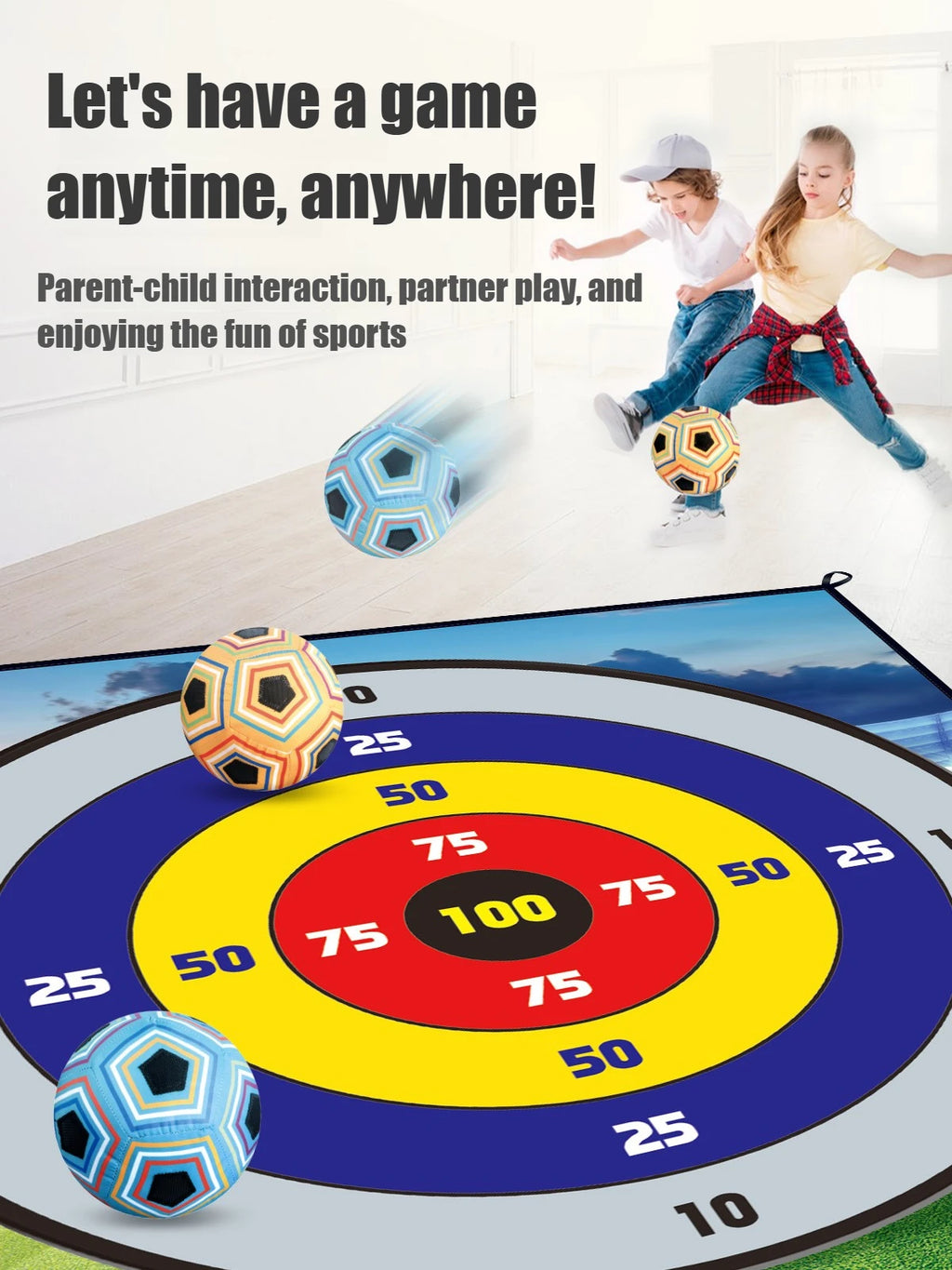 150CM Kids Football Game Set Indoor Outdoor Training Game Mat with Target Areas Practice Shoot Gifts for Children