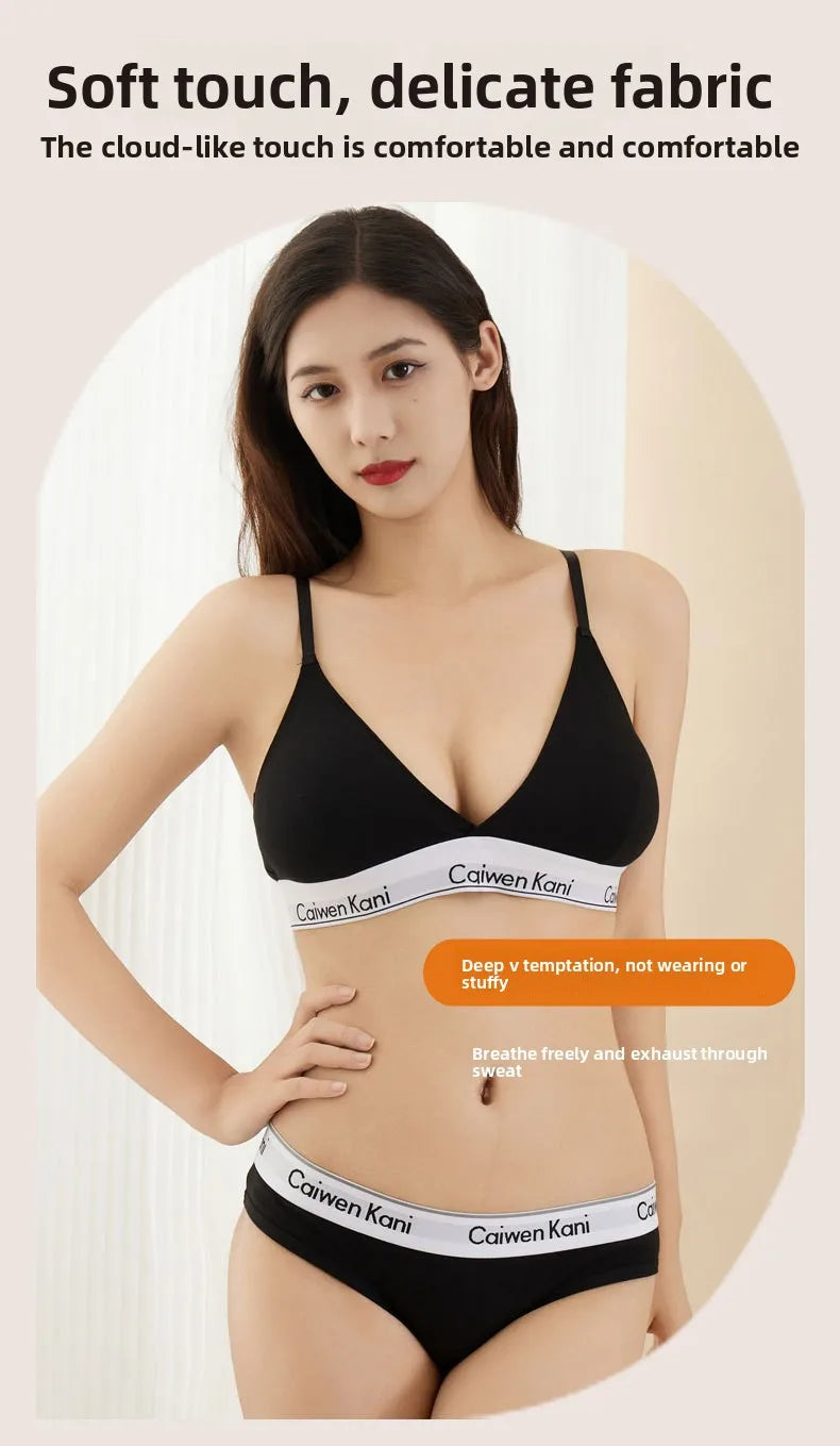 Women Bra and Panty Set Japanese Style Thin Push Up No Underwire Cotton Sexy Underwear Set for Teens