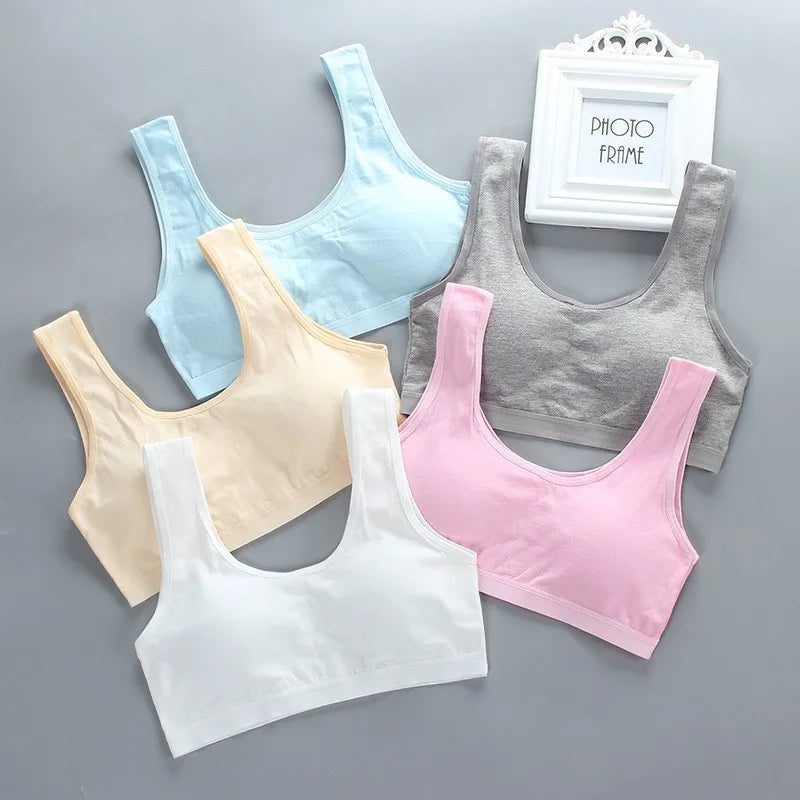 8-16Y Young Girls Bra Panties Set Solid Color Removeable Padded Children Underwear Training Bra Teenage Lingerie Kids Sport Bras