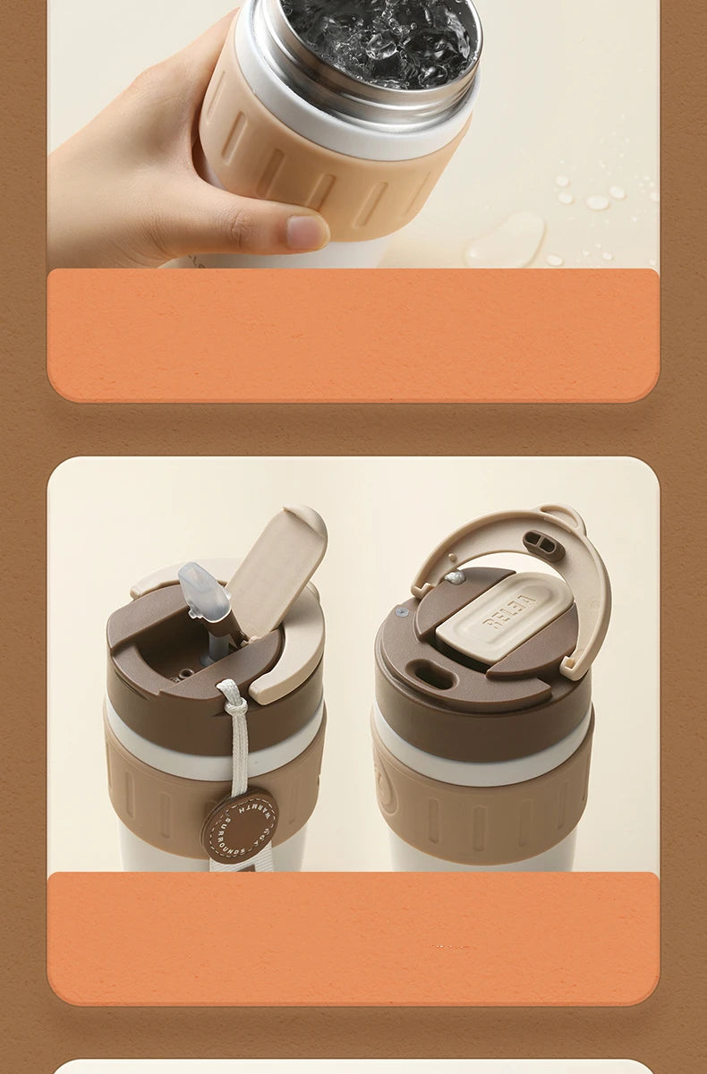 Travel Thermal Mug Ceramic Liners 316 Stainless Steel Thermo for Coffee Long-lasting Heat Preservation with Straws Water Bottle