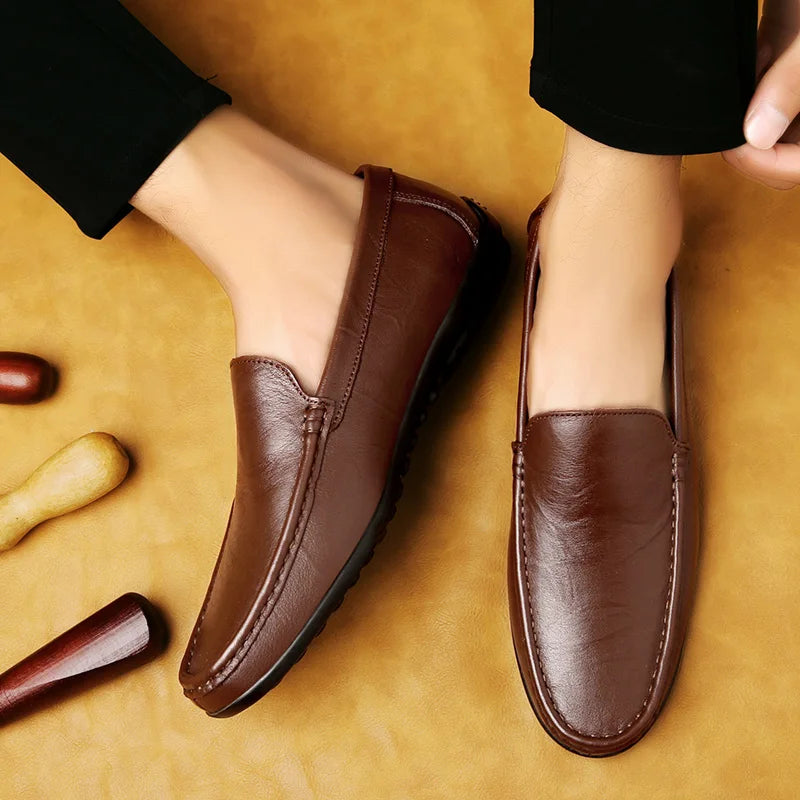 Men's Slip-on Shoes Men's Handmad Breathable Genuine Leather Dress Shoes Fashion Designer Classic Round Toe Soft Loafers mo-3275