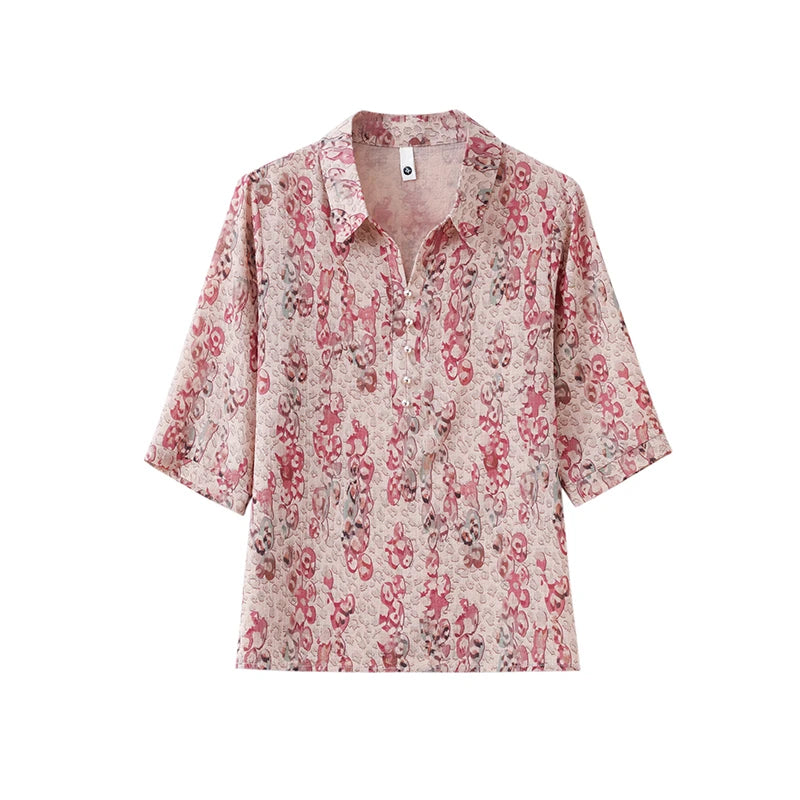 Summer Plus Size Shirt For Women's 2025 Printed Loose Top Mulberry Silk Blended Vacation Work Women's Clothing