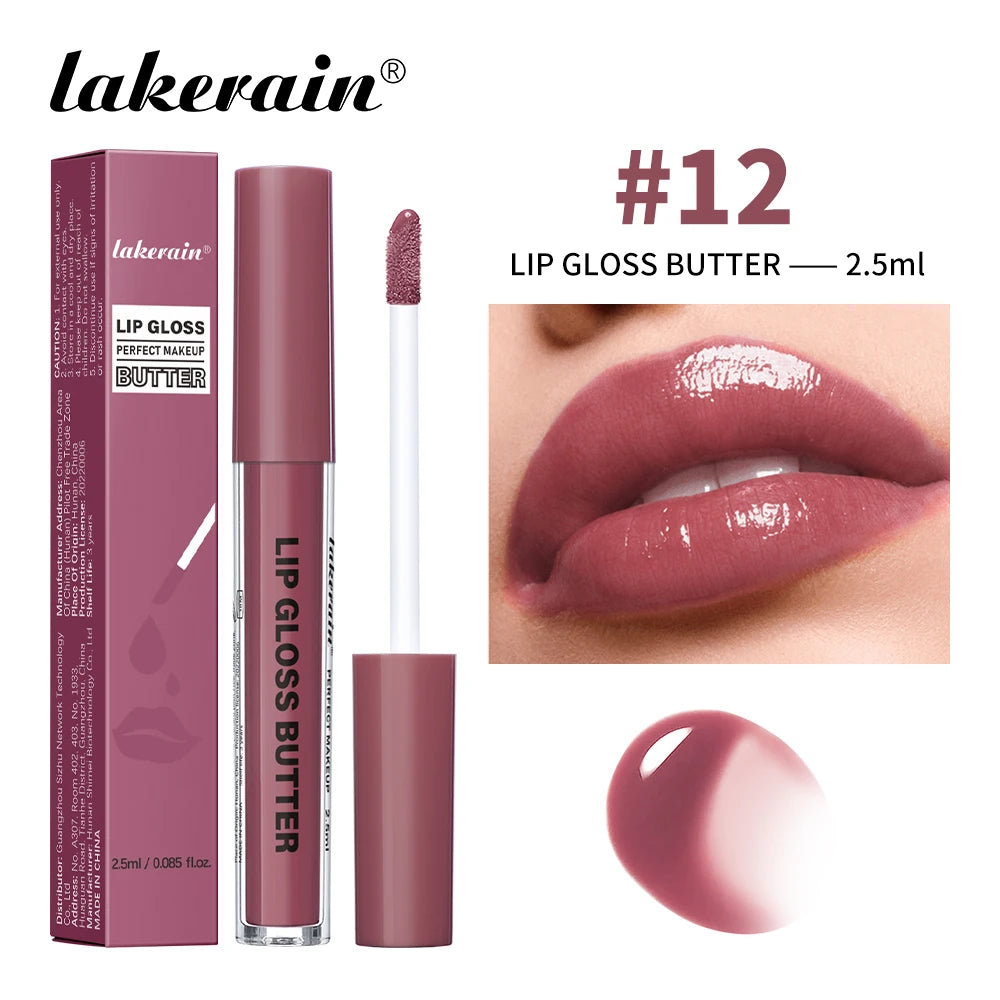 Lakerain Lip Gloss Butter  Long Lasting Non-stick  Beauty Waterproof Lip Stain Makeup Plumping Hydrating Lip Gloss Cosmetics
