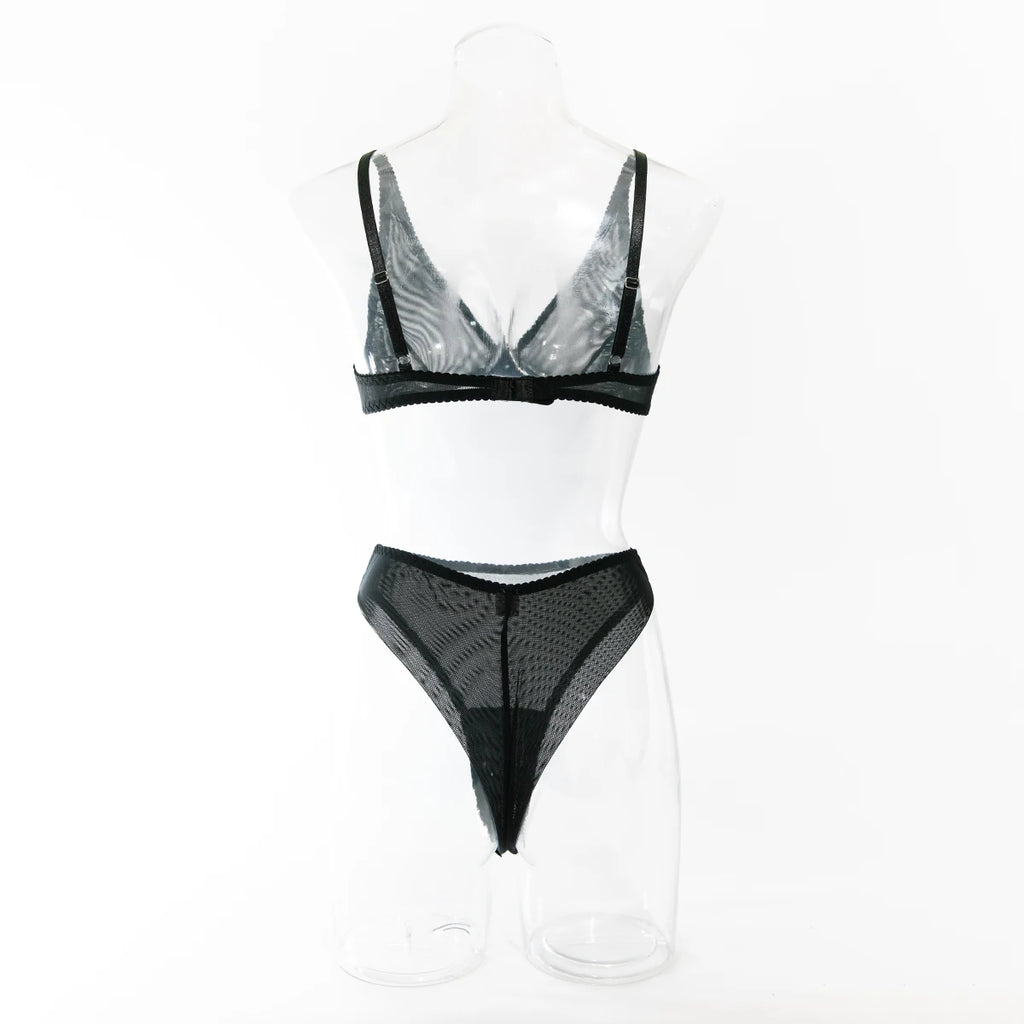 Wirelss Comfortable Bra Brasil Pantie Lingerie Set Basic Solid Mesh Sheer Underwear Transparent Intimate Seducing Lenceria