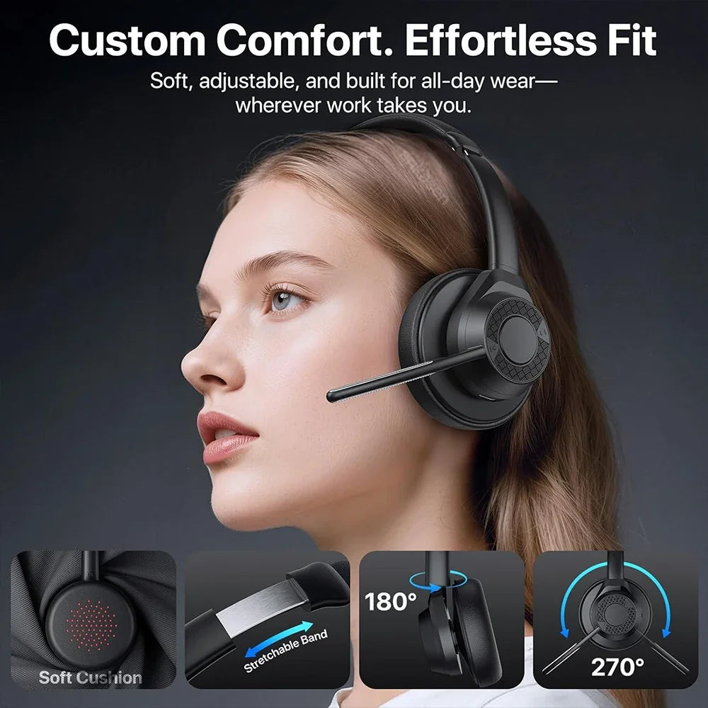 Wireless Bluetooth Headset Bluetooth 5.4 Headphones with Microphone Noise Canceling Multipoint Connect Wireless Headset for Work