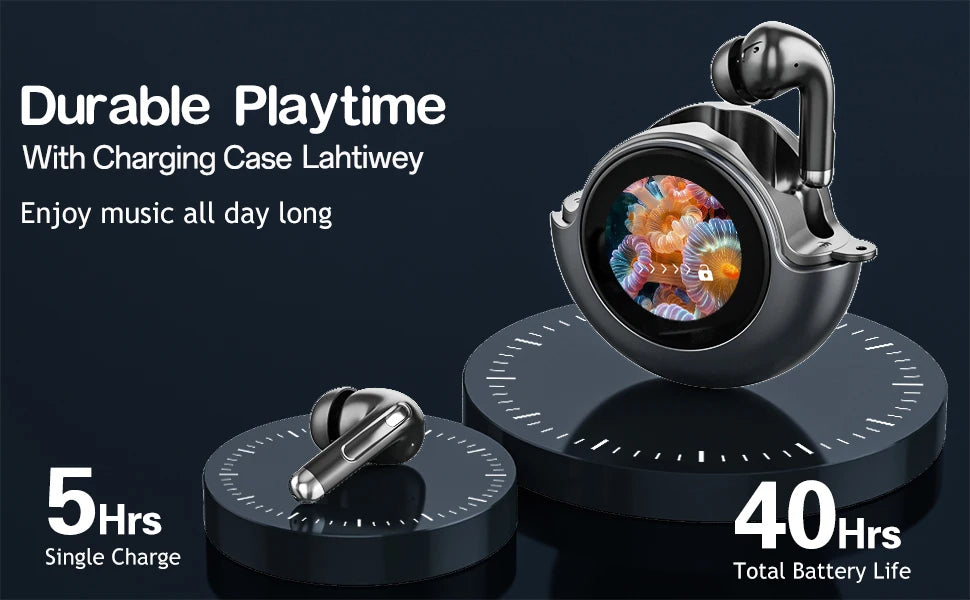 Bluetooth 5.4 Earphones Wireless Headphones with Touch Screen 40H Playtime Deep Bass Stereo Ear Buds with Mic IPX7 Waterproof