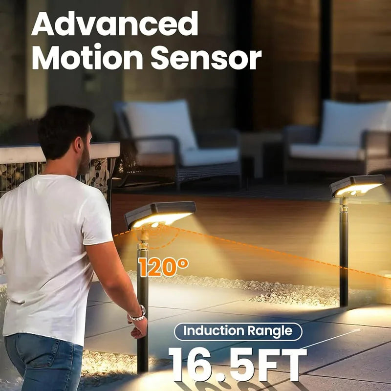 Solar Pathway Lights 92 LEDs Motion Sensor Garden Light Type-C Rechargeable Adjustable Angle for Walkway Driveway Sidewalk Patio