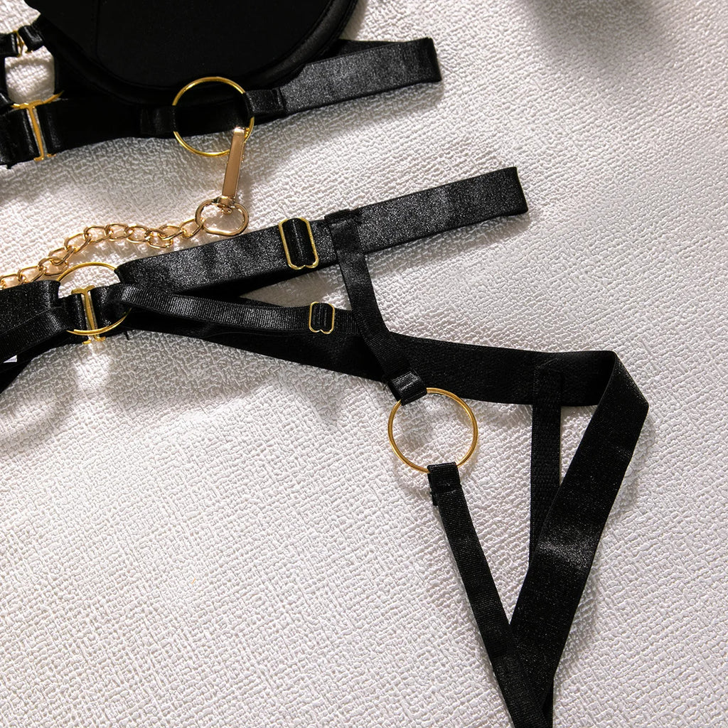Women Lingerie Sexy Porn Underwear Halter Bra And Panty Set Luxury Garter 3 Pieces With Chain Lady Erotic Sets Sexy Outfit