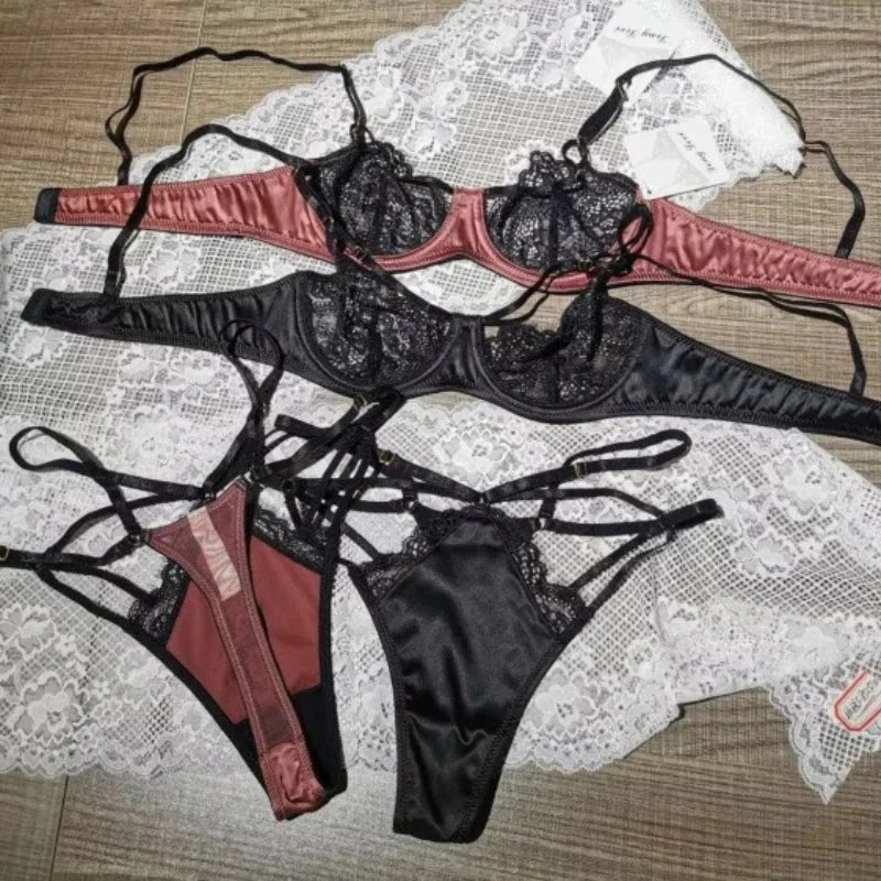 Ultra Thin Sexy Push Up Bra Set Lingerie See Through Satin Temptation Seductive Bra and Panty Set Underwear Bralette Lenceria