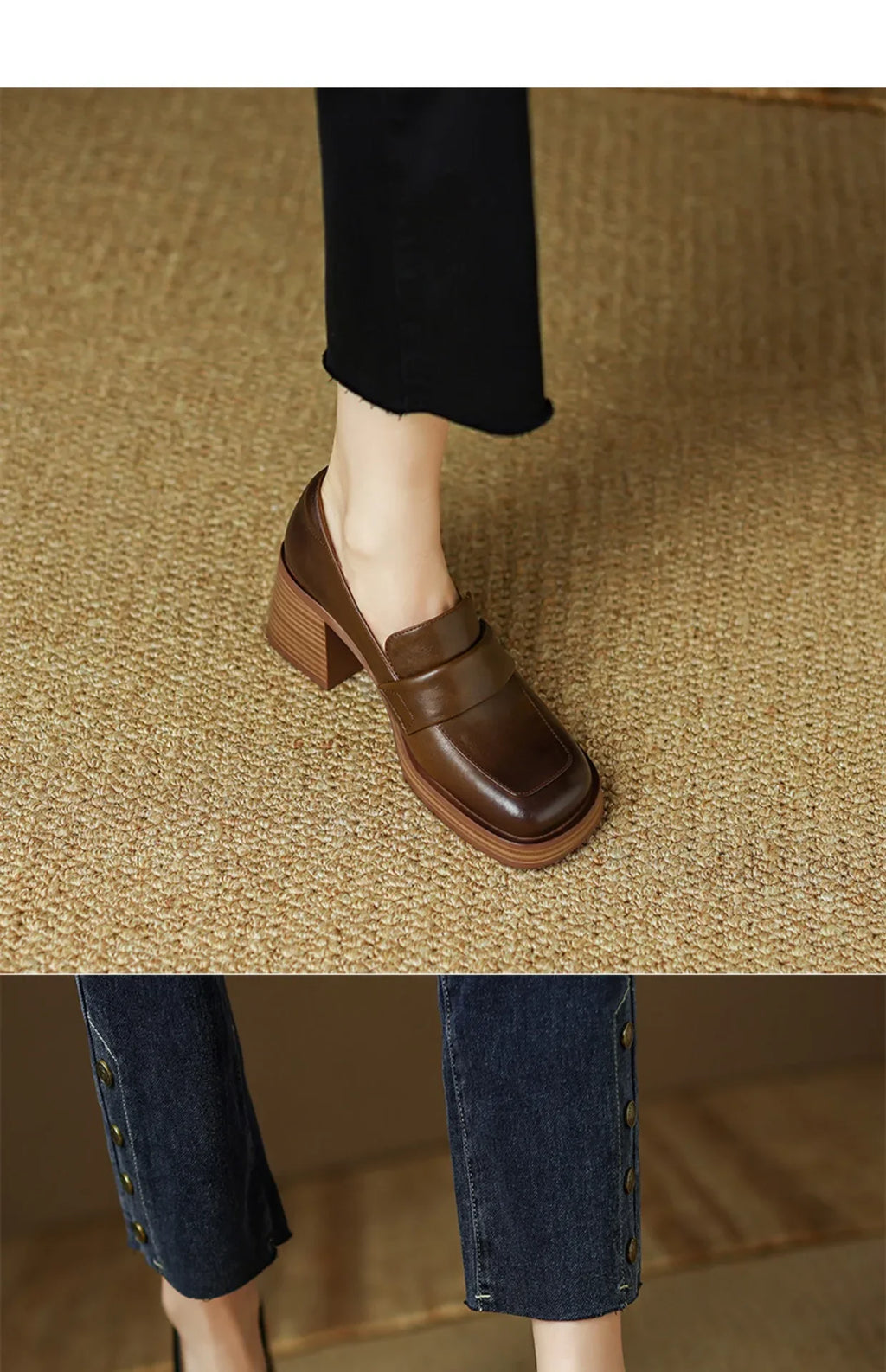 Shoes for Women Retro British Style Thick High Heels Loafers Platform Leather Shoes 2024 summer new French Square Toe Women Shoe