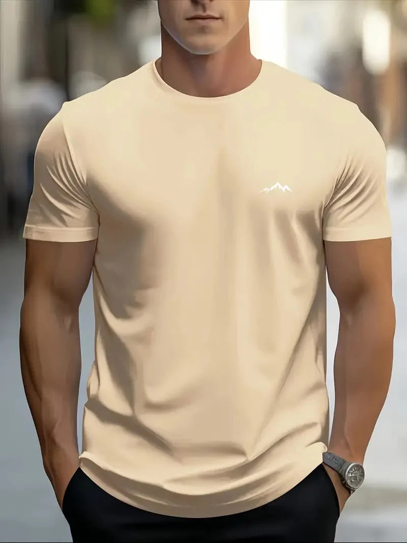 Fashionable casual men's solid color letter print pattern casual loose street fitness high quality versatile men's T-shirt