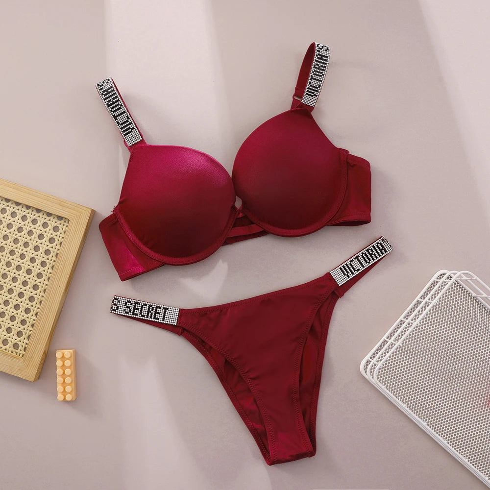 Sexy Bra and Panty Set Comfortable push up Shapewear Adjustable Padded Gathered New V Lace Lingerie Set Bra and Brief Women's