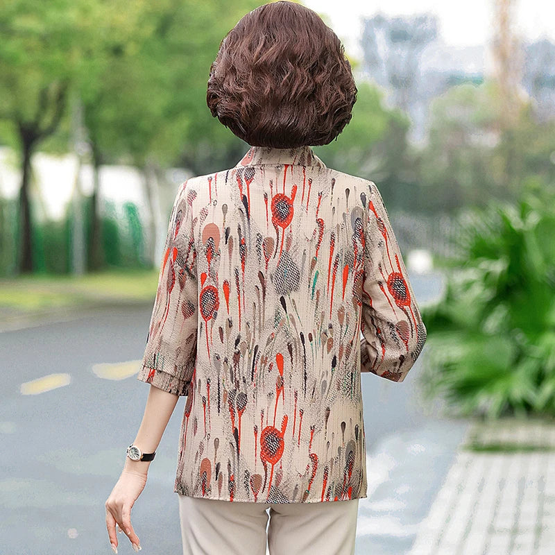 Summer Plus Size Shirt For Women's 2025 Printed Loose Top Mulberry Silk Blended Vacation Work Women's Clothing