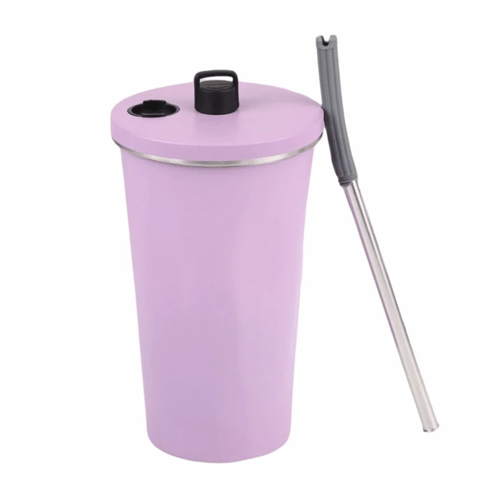 Creative Travel Insulated Tumbler Vacuum Insulated with Straw Stainless Steel Thermal Mug Leak Proof 600ML Fashion Thermos Cup