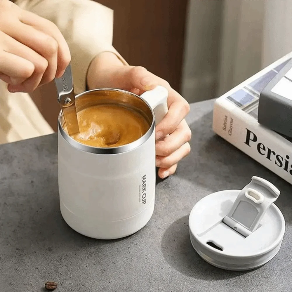 Double-layer Thermal Coffee Mug Anti-scalding Stainless Steel Thermal Cup with Stirring Spoon Large Capacity Insulated Water Cup