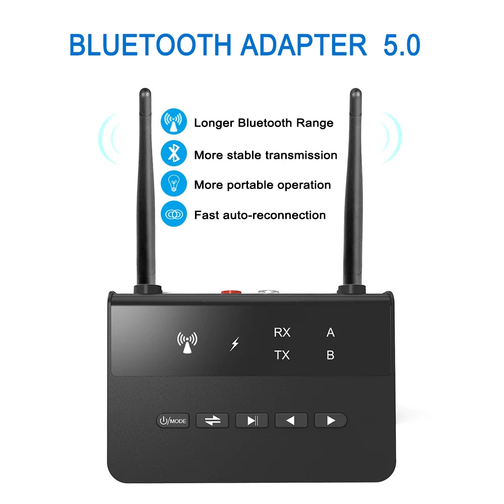 Bluetooth 5.4 Audio Transmitter Receiver Wireless Music Adapter Pair 2 Devices BT 5.0 3.5mm Aux Jack RCA For TV Car PC Headphone