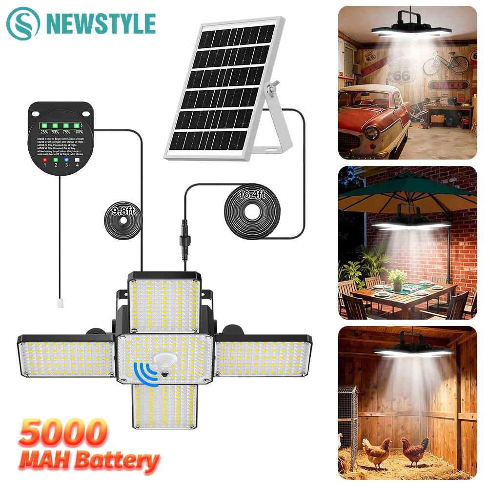 Solar Shed Light Outdoor Solar Pendant Light Indoor Outdoor Motion Sensor Timer Waterproof Gazebo Yard Garage Patio Chicken Coop