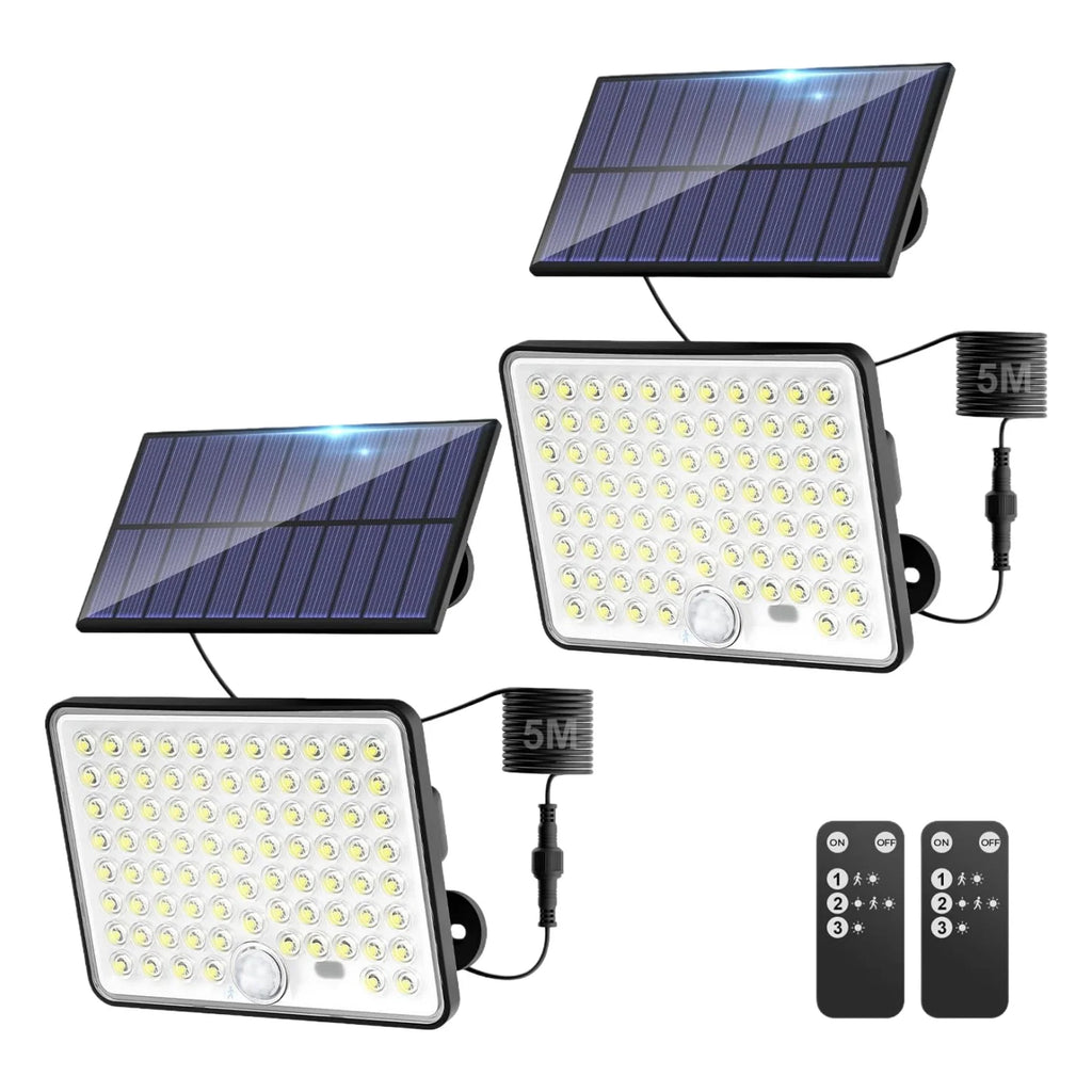 Solar Lights Outdoor with Lenses, Remote Solar Security Lights Outdoor Motion Sensor, 3 Modes Solar Floodlight Waterproof